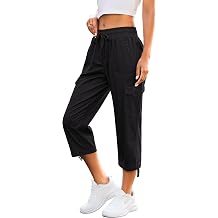 Eddoyee Capri Cargo Pants for Women Drawstring Elastic Waist Capris Lightweight Hiking Pants with 6 Pockets S-XXL
