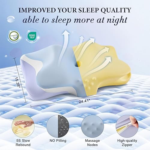 Miniatura 6 de Almohada cervical para aliviar el dolor de cuello, almohadas ergonómicas refrescantes de espuma viscoelástica para dormir con funda de almohada