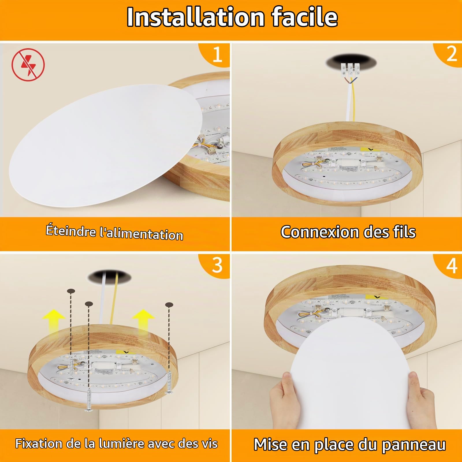 Plafonnier LED Bois Naturel Design Nordique ∅30cm, Blanc Chaud 2pack