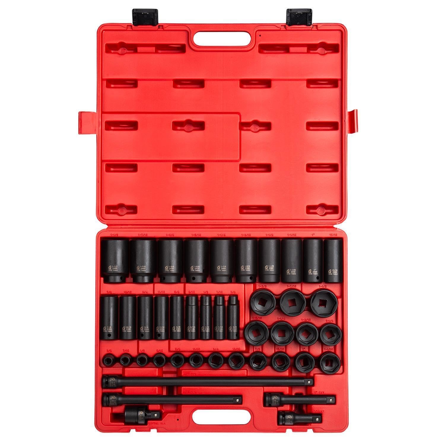 Sunex - Zestaw 43 nasadek udarowych 30 mm, SAE 9-30 mm, stal Cr-Mo, wytrzymała walizka