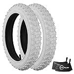 (2 Sets) 12 x 2.125 Kids Bike Replacement White Tires and Tubes - Compatible with Most 12-12.5 Kids Bikes Like RoyalBaby, Schwinn, and Dynacraft - Made from BPA/Latex Free Butyl Rubber