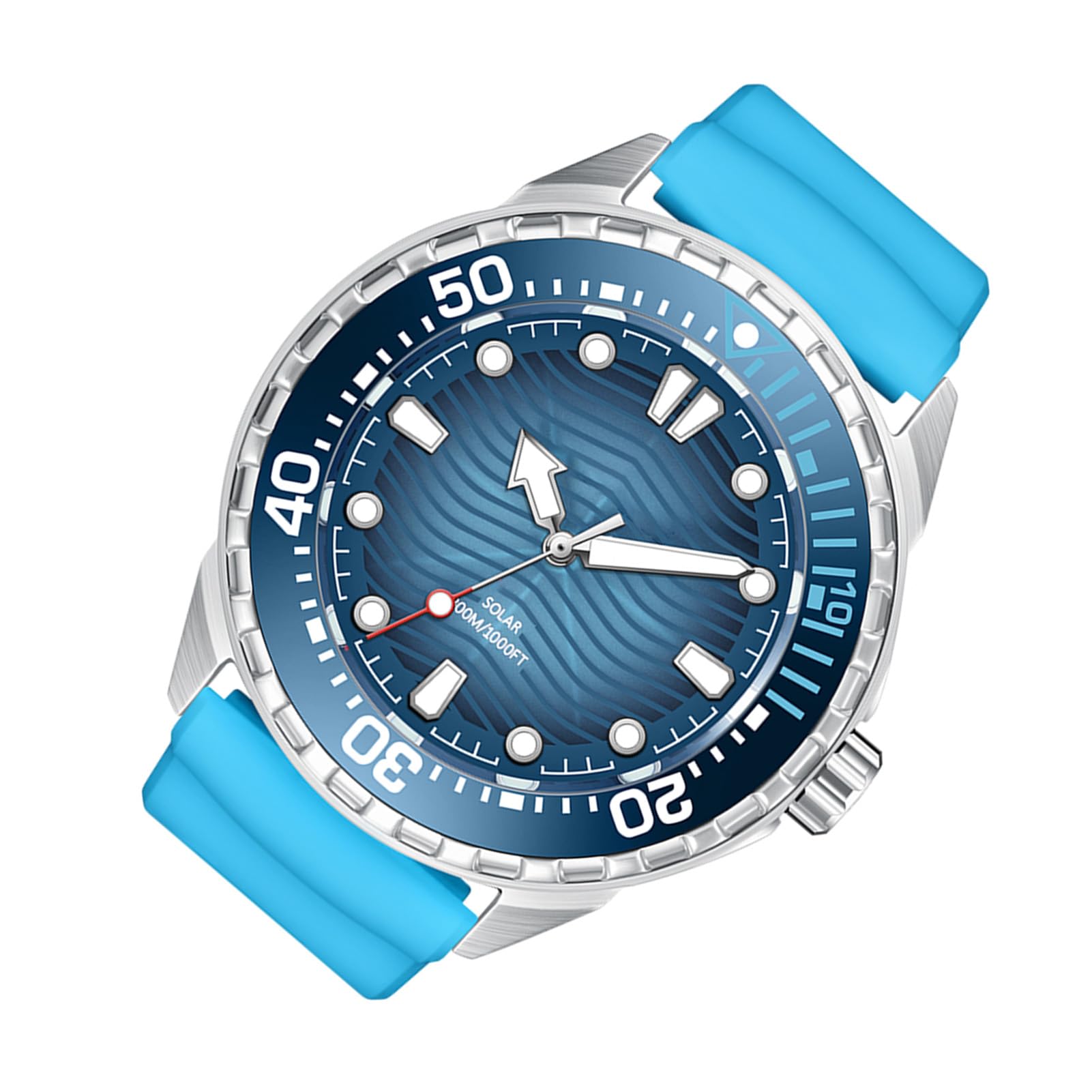 CHICIRIS Orologio Ad Energia Solare, Orologio Al Quarzo da Uomo, Acciaio Inossidabile e Silicone, Subacqueo 300M, Quadrante Luminoso, Movimento Al Quarzo, per Immersioni Escursionismo Abbigliamento