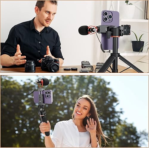 Miniatura 8 de UURIG - Soporte de trípode de metal para teléfono soporte de teléfono con 2 zapatos fríos y agujero de tornillo de 2 14 pulgadas para trípode súper