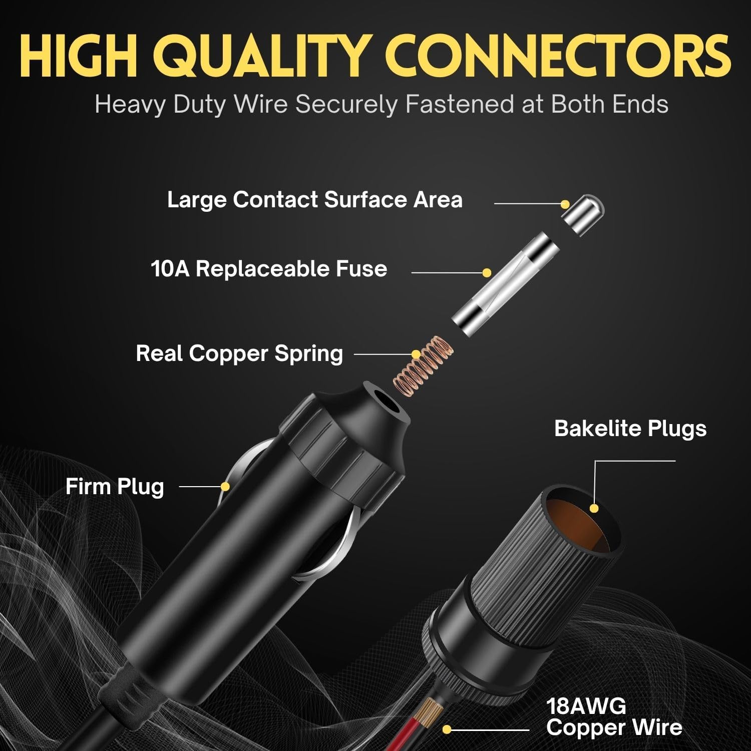 TNP Car Cigarette Lighter Extension Cord, 10 ft, 12V/24V, 18AWG, Black image 4