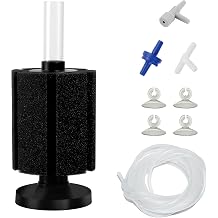 AQUANEAT Aquarium Air Powered Sponge Filter, Fish Breeding Tank Bio Bubble Filter with Airline Tube, Valve and Suction Cup Up to 50 Gallons