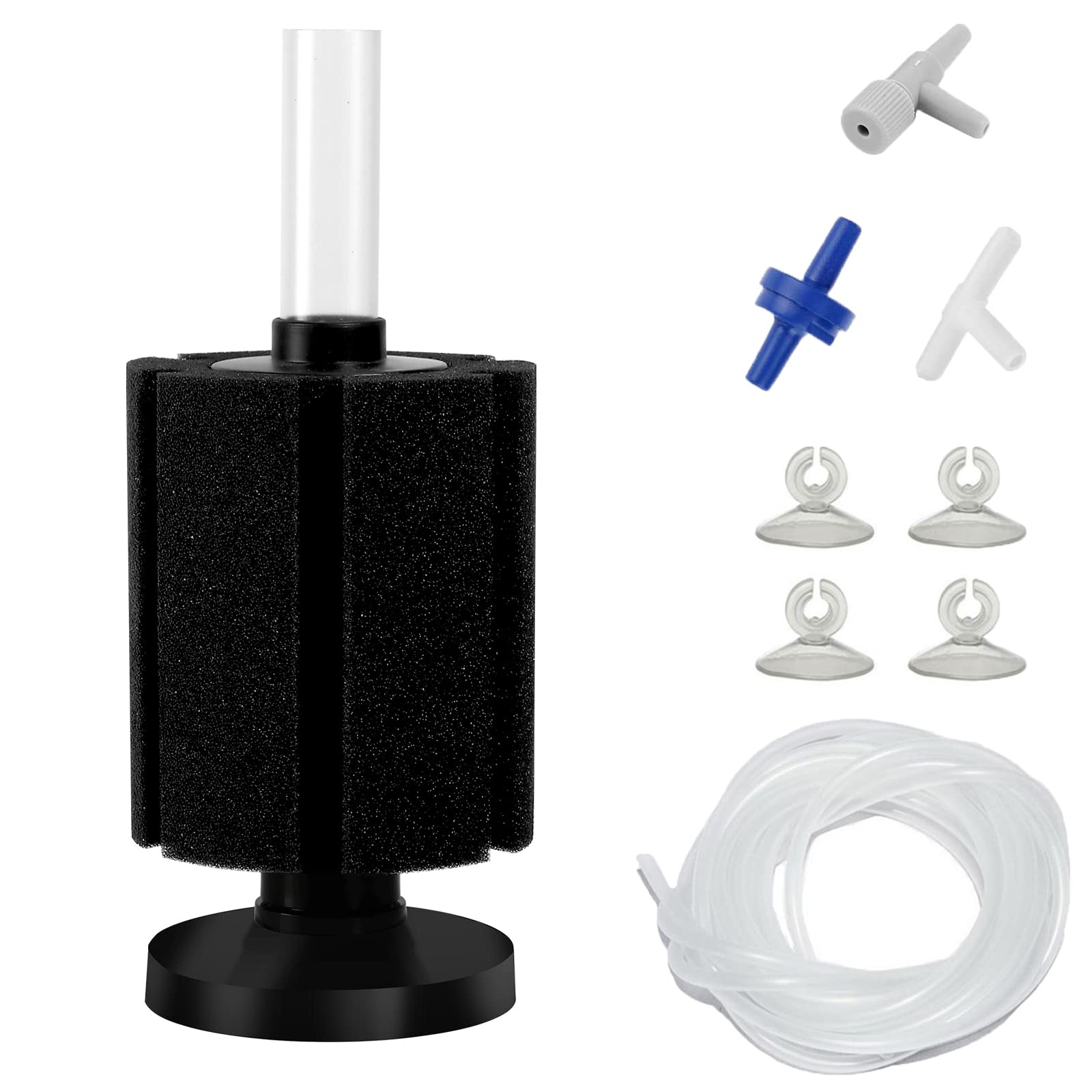 AQUANEAT Aquarium Air Powered Sponge Filter, Fish Tank Bio Bubble Filter with Airline Tubing, Valves, Suction Cup(Up to 50Gal)
