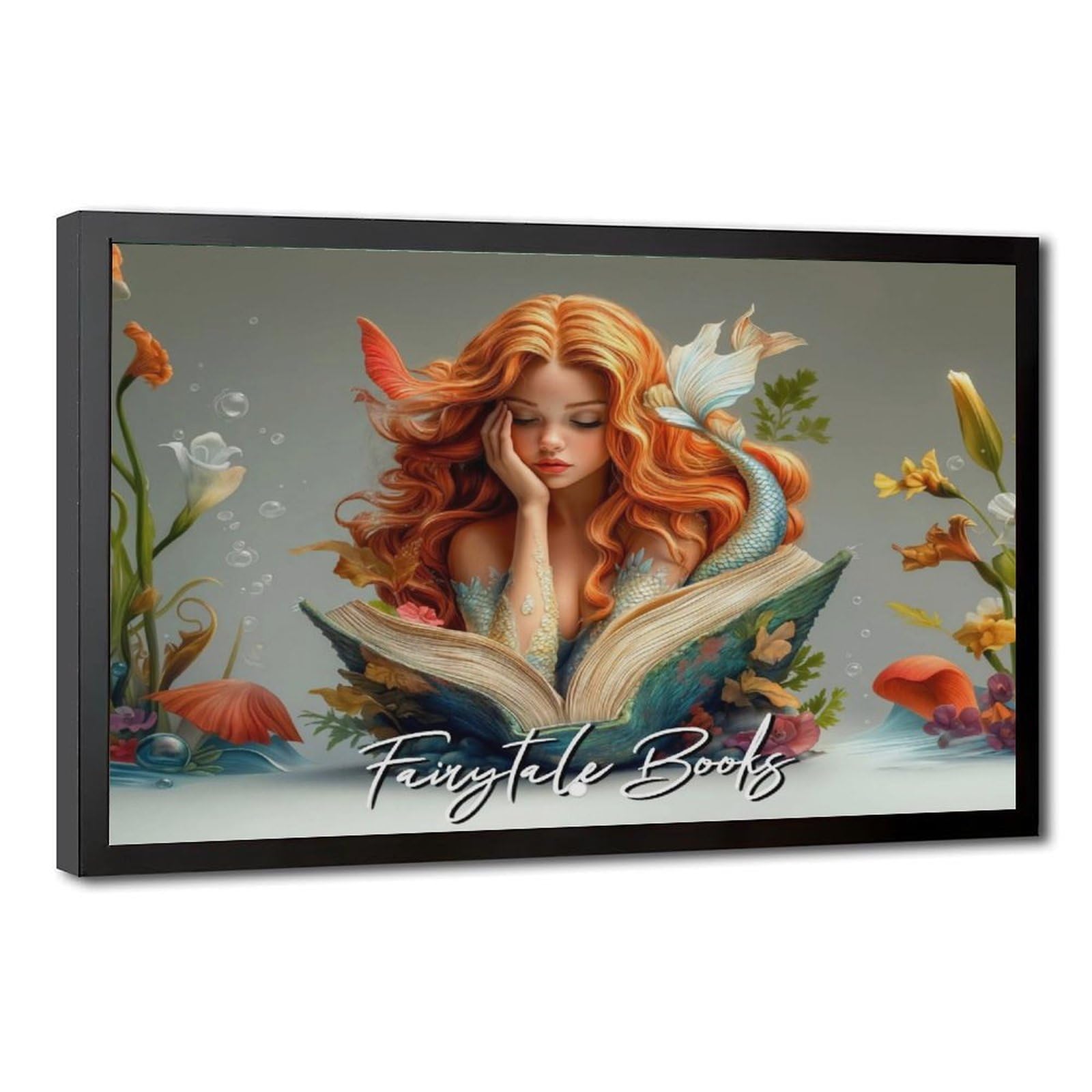 Bareronor Mermaid Book Poster Canvas Poster Bedroom Decor Landscape Office Room Decor Gift 24" L X 36" W