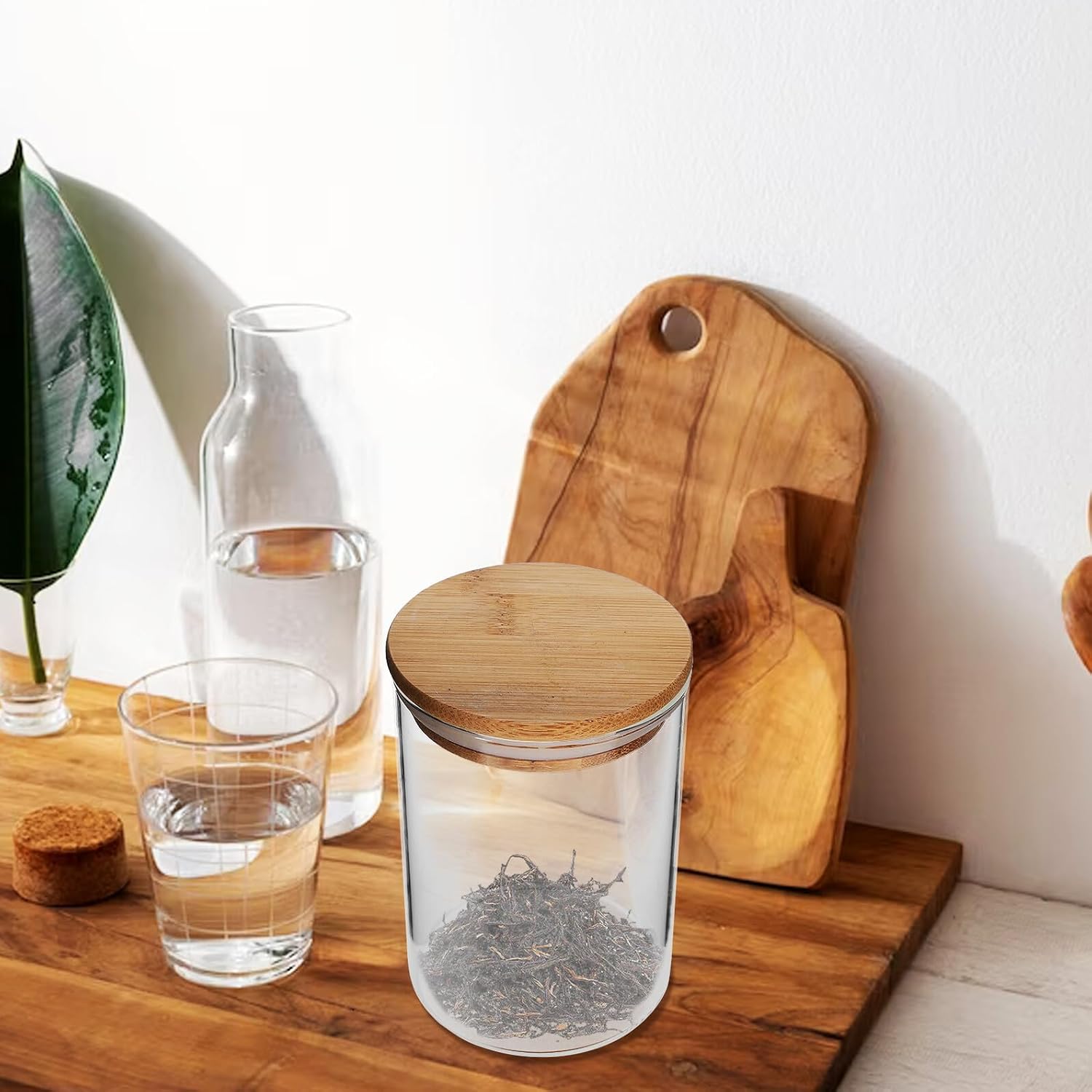 Veemoon Glass Sealed Jar Set 3pcs 550ml with Wood Lid, Food-grade Glass Tea Jar and Coffee Bean Storage Canisters for Kitchen Pantry Organization