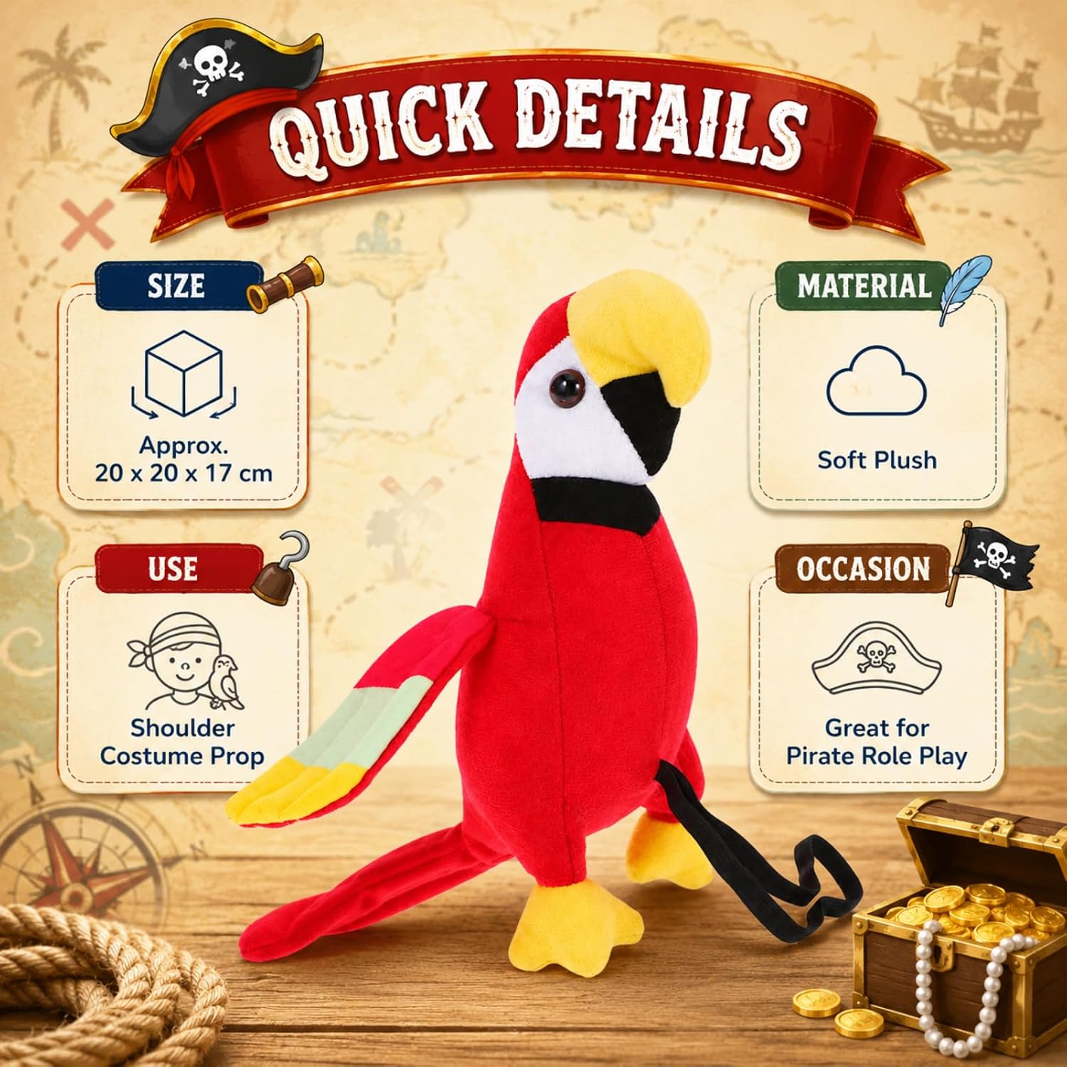 jojofuny Stuffed Parrot Prop on Shoulder, Pirate Costume Accessory for Halloween, Office Decor image 5