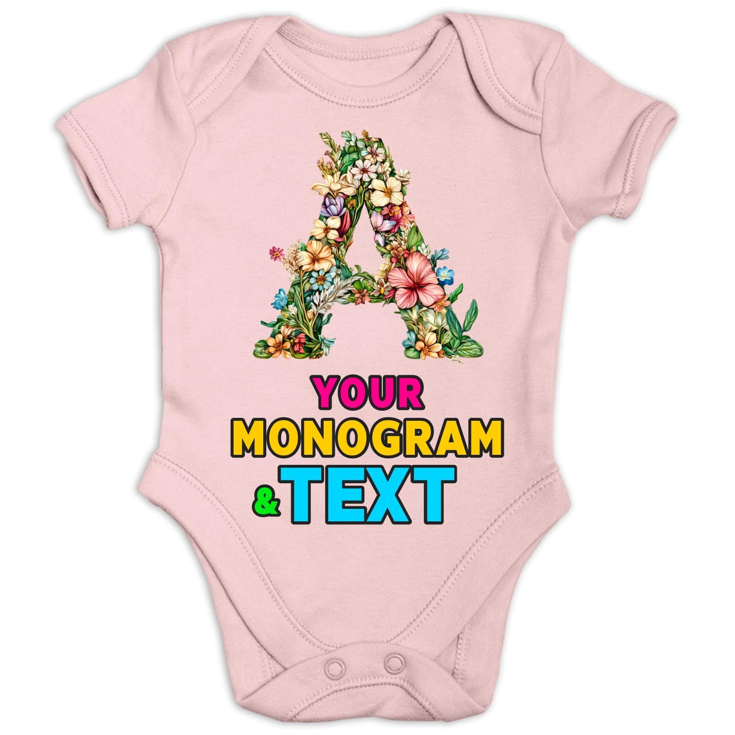 Baby Floral Monogram Custom Bodysuit | Initial with Name or Word | Unisex Personalized Baby Gift for Newborns, Showers & Milestone Photos