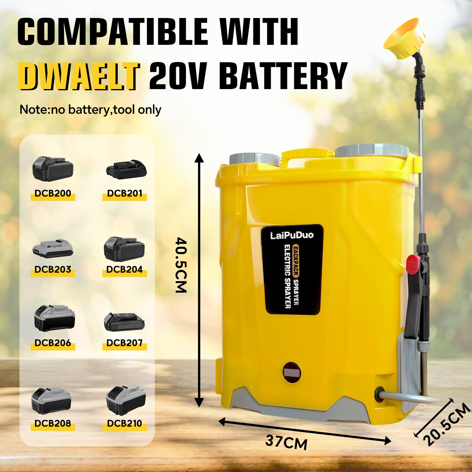 Akku-Rückenspritze 20L, 100 PSI Druckspritze, kompatibel mit Dewalt 20V, Rückenspritze mit 4 Düsen, 5,3 Gallonen für Garten, Sprühen und Reinigen (ohne Akku)