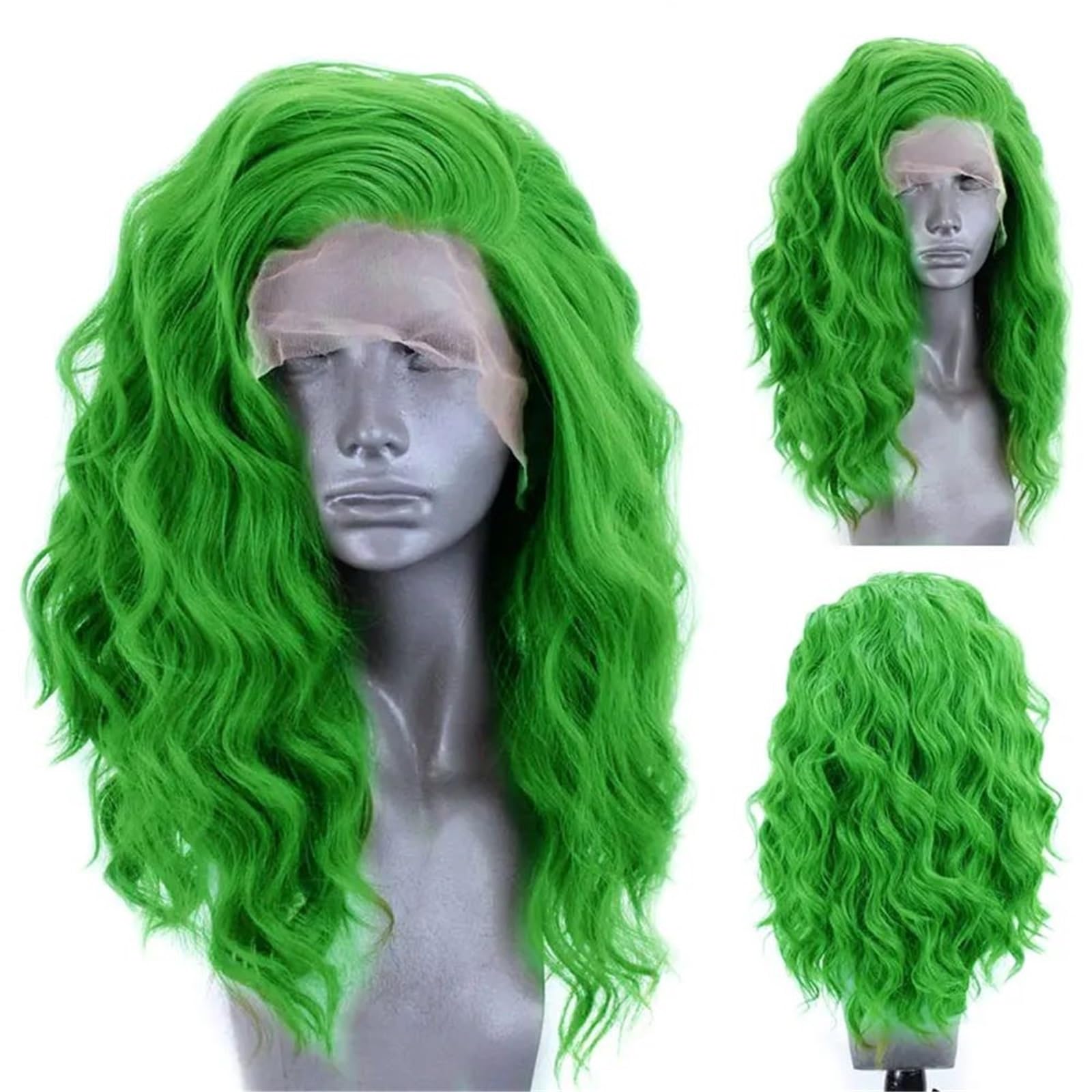 Włosy syntetyczne Peruka syntetyczna średniej długości Zielona fala wodna Odzież na co dzień Hairline Cosplay Koronkowe peruki z przodu Peruki dla kobiet(20inches)