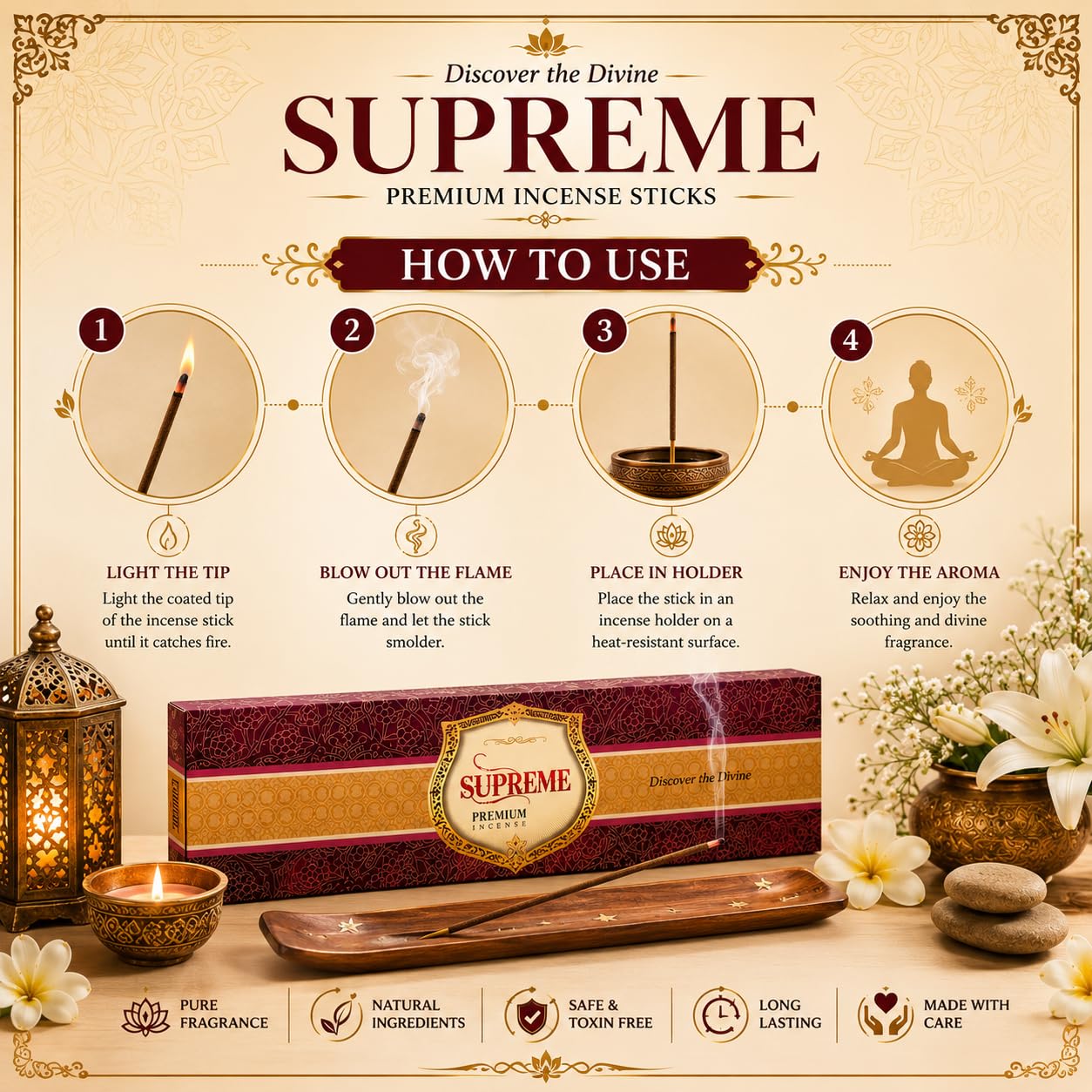 Supreme Incense Sticks, 9 Inch | Lasts Upto 30 Mins per Stick