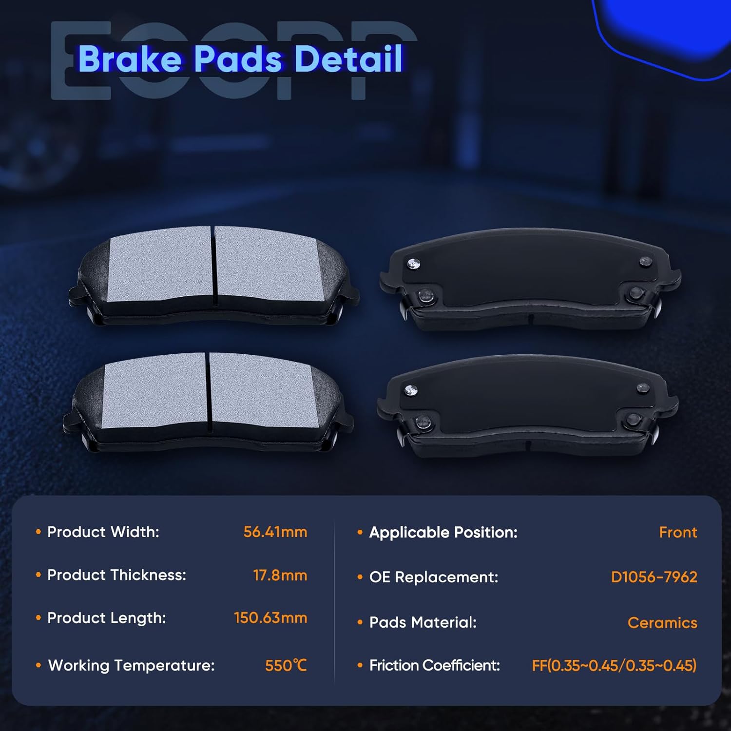 Brake Pads Discs Kits,ECCPP 8pcs Front Rear Ceramic Brake Pad Set for 2006 2007 2008 2009 2010 2011 2012 2013 for Dodge for Charger|2005 2006 2007 2008 for Dodge for Magnum