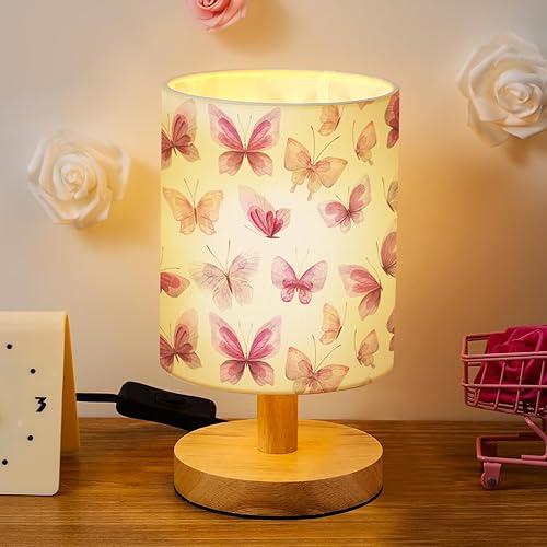 Vista 10 de VIHOSE Lámpara de mesa de dinosaurio para niños, lámpara de mesita de noche para dormitorio, con pantalla de noche de lino y madera para niños