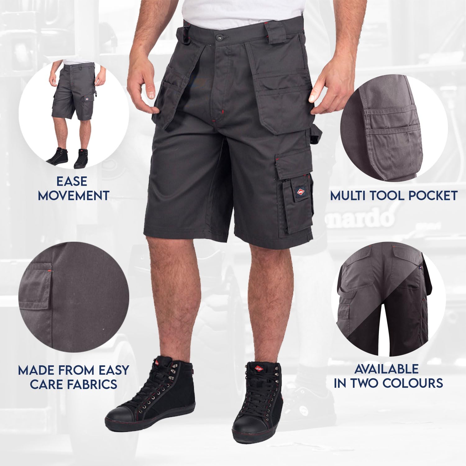 Lee Cooper pour des Hommes Holster Pocket & Multi Tool Pocket Cargo Sécurité au Travail Shorts