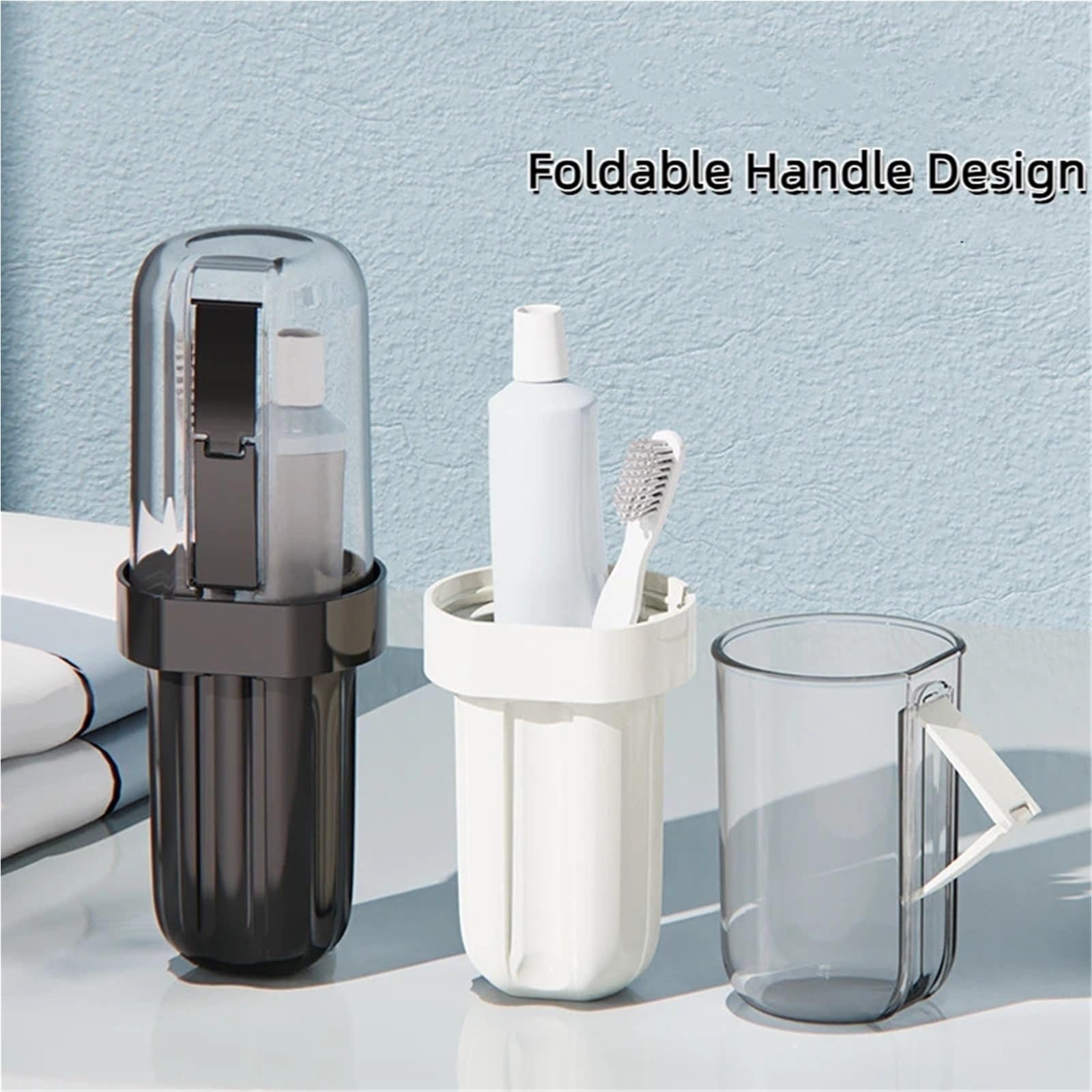 3 Pezzi 3 in 1 Tazza Portatile for spazzolino da Denti, Porta dentifricio da Bagno, Custodia, organizzatore, Tazza di stoccaggio for Articoli da toeletta(Black)
