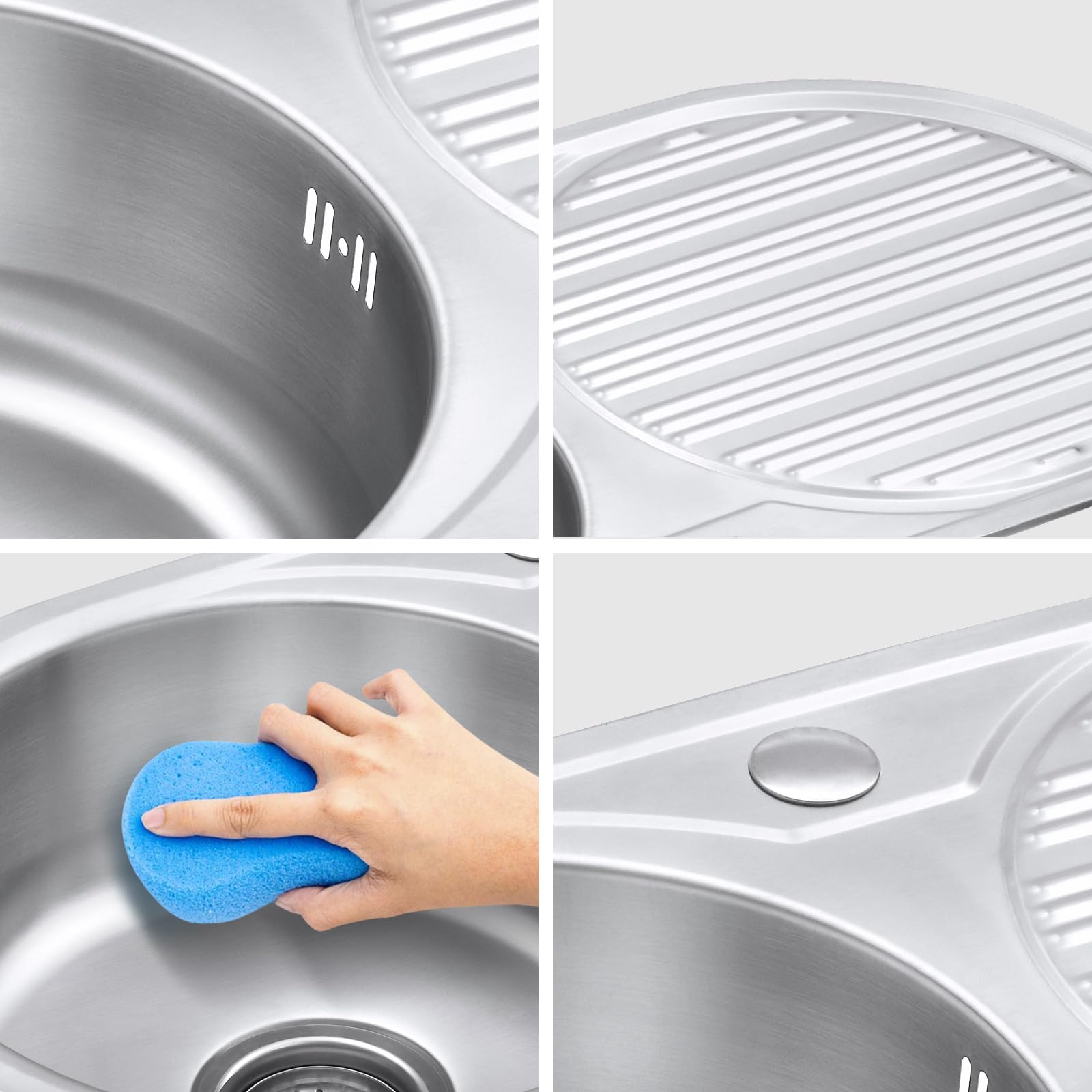 JASSFERRY Fregadero de cocina un seno, de Acero Inoxidable, escurridor reversible, con colador de residuos