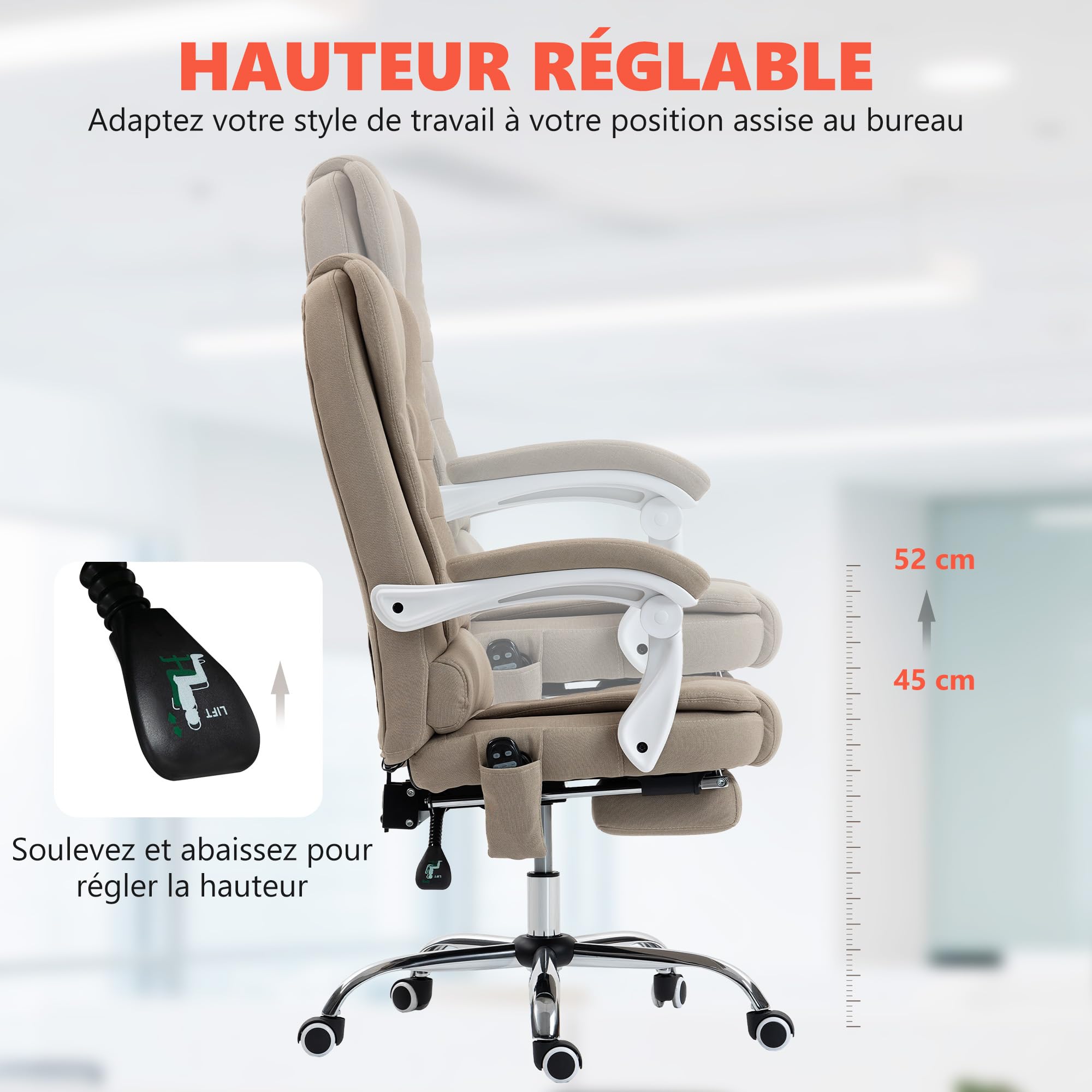 Vinsetto ergonomische bureaustoel, met 7 massagepunten, met