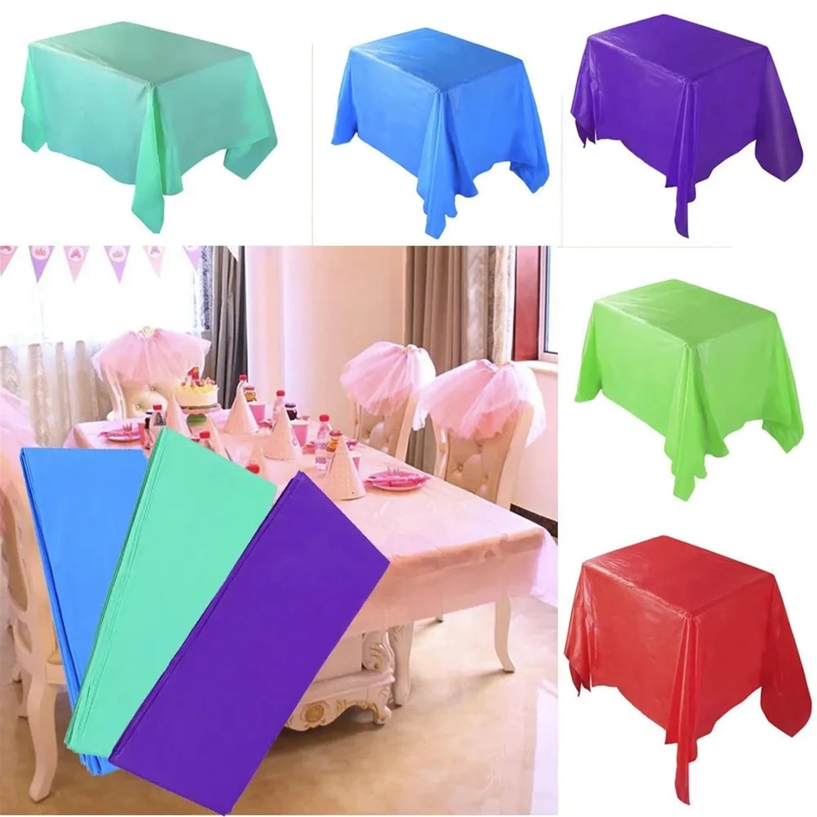 Mantel grande de plástico azul, rectangular, color sólido, para cumpleaños, eventos y reuniones, mantel desechable para una fácil limpieza