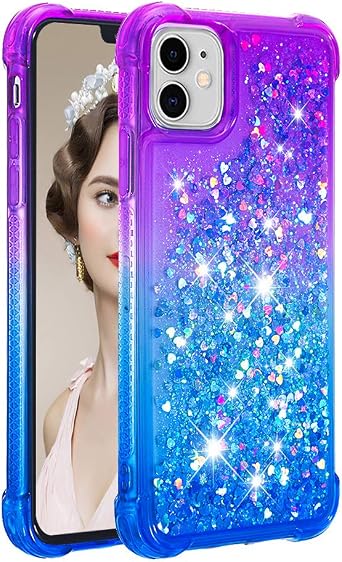 Quicksand Silicone Case Compatible with iPhone 11, Girls Women Bling Moving Liquid Full Phone Covered Soft Gel Rubber Case Shockproof TPU Waterfall Slim Cover Back Bumper Compatible with iPhone 11