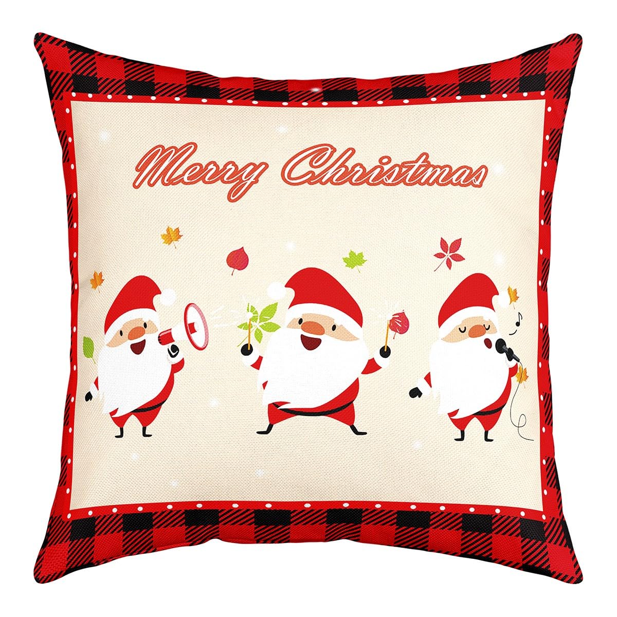 Fundas de almohada reversibles con temática navideña, fundas de almohada de Papá Noel, decoración del hogar para niños, fundas de cojín cuadradas de cuadrícula geométrica de búfalo, juego de 4 fundas