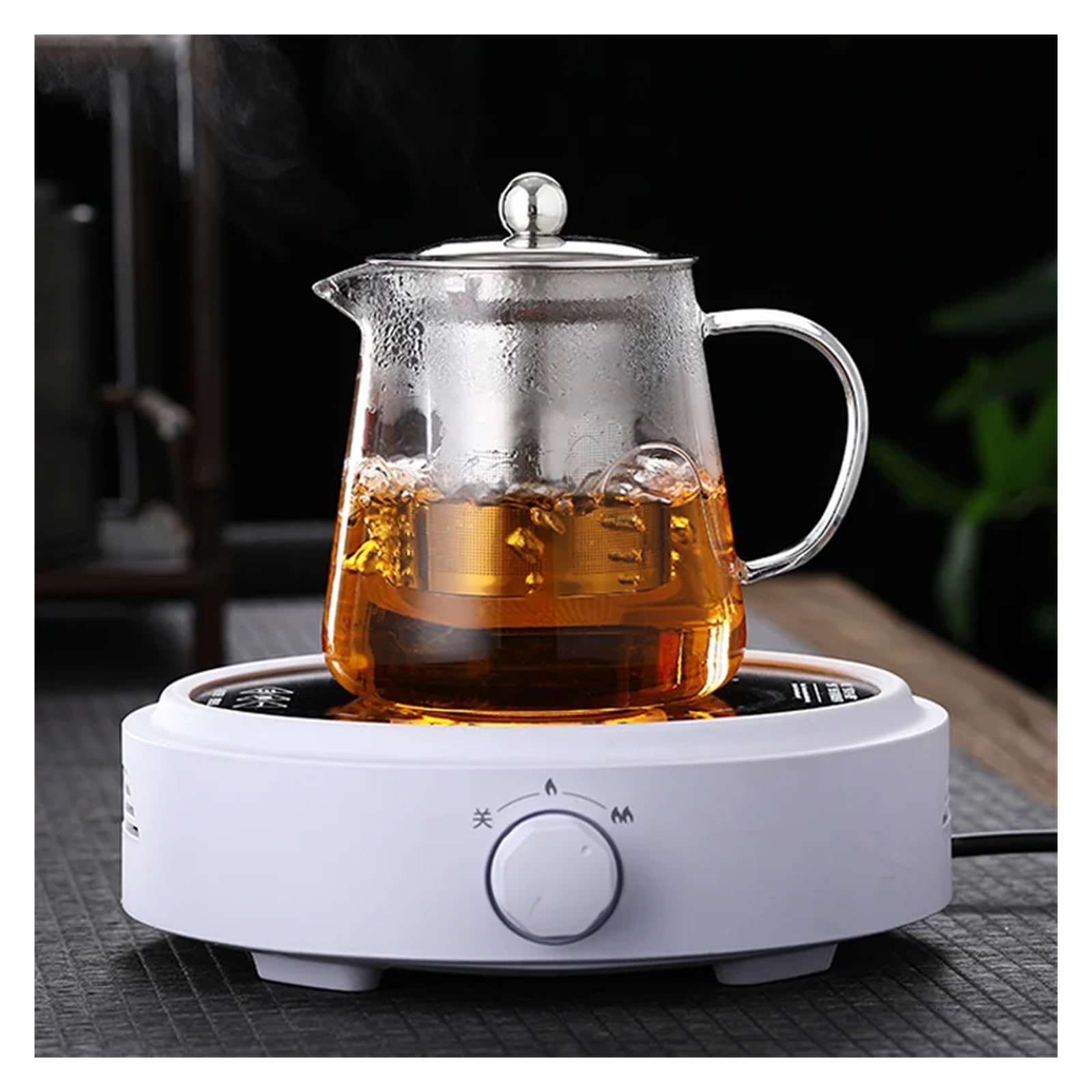 teteras Tetera de vidrio resistente al calor con colador de té de acero inoxidable, infusor, tetera, juego de té, tetera(1300ML Teapot)