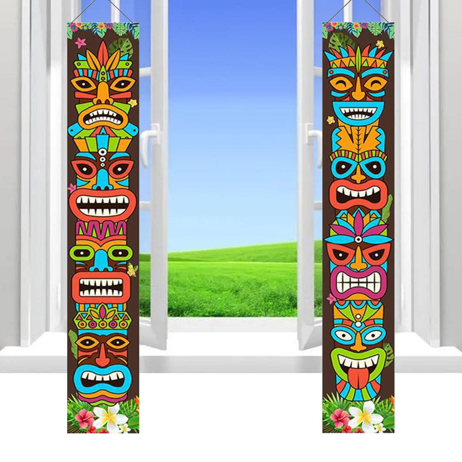 Front Porch Signs,Luau Party Banners with Tribal Totems Tropical Palm Leaves | Summer Theme Party Signs for Beach Party and Jungle Animal