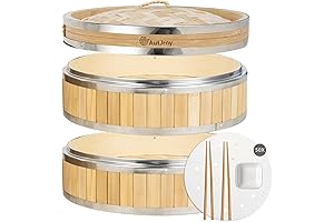 Multipurpose 7-Inch Bamboo Steamer with Stainless Steel Bands for Efficient Vegetable, Dumpling, and Bun Cooking