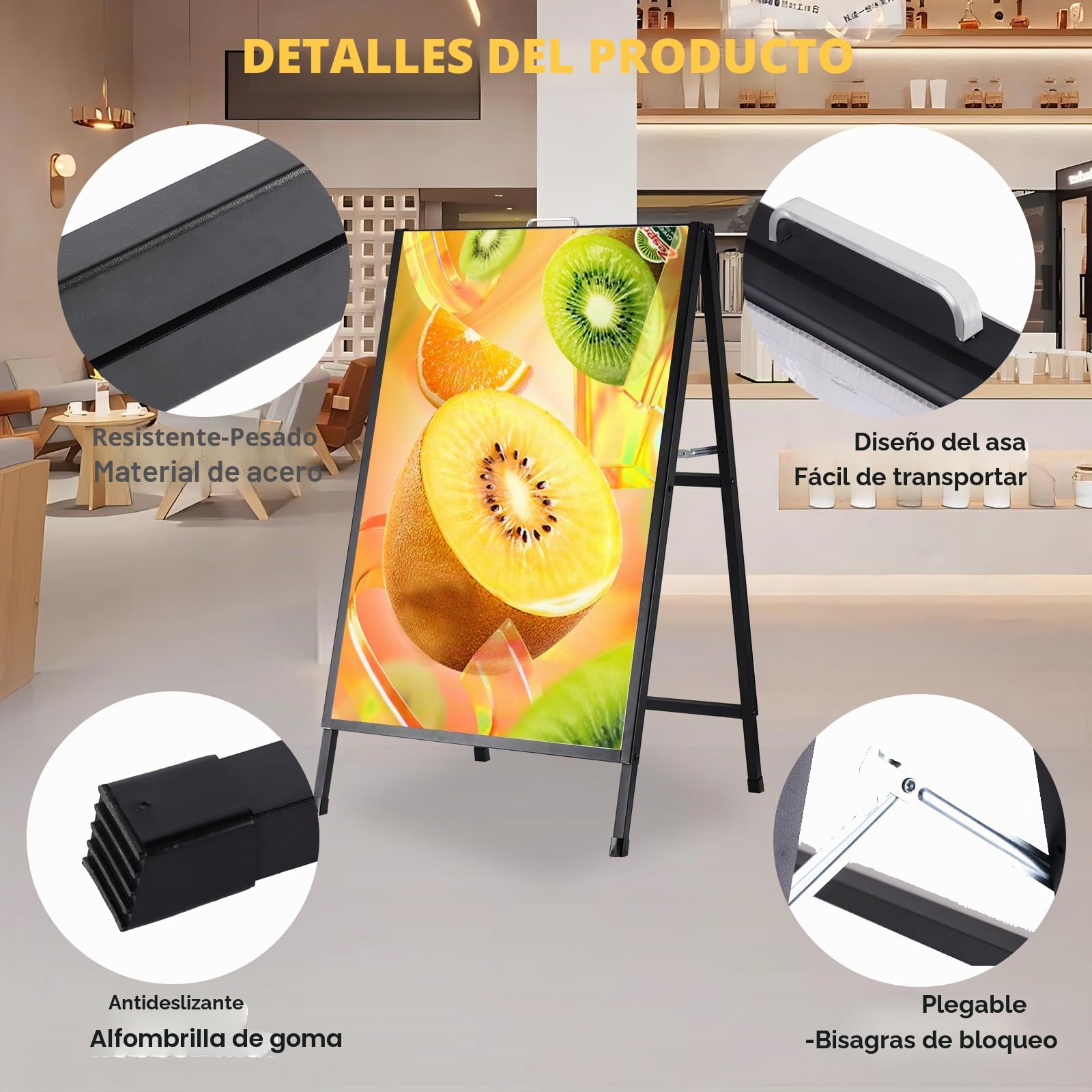 YUCHENGTECH Caballete Publicidad Exterior con Asa 60x90 cm Portacartel Doble Cara Soporte para Cartel Metálicos Panel Publicitario para Bares Restaurantes Exposiciones Exteriores