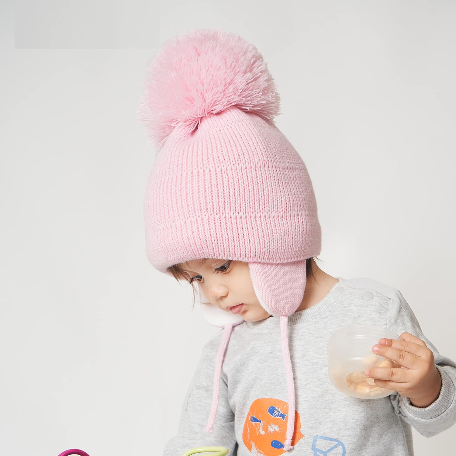 Baby Winter Hat Fleece Lined with Ear Flaps Knit Beanies Cap for Kids Toddler Boys Girls