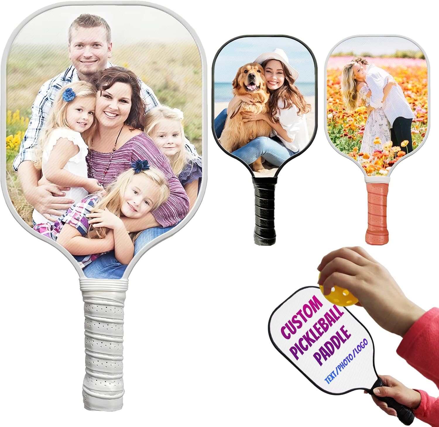 Custom Pickleball Paddles with Photo Text Logo, Personalized Pickleball Paddles with Comfort Grip, Personalized Gifts for Beginners