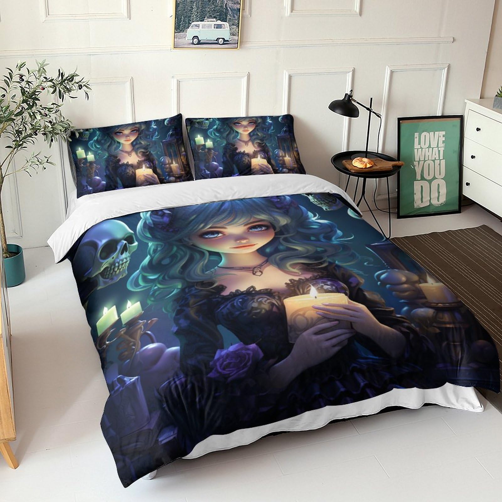 Parure de lit 3D femme robe bleue avec taies microfibre hypoallergénique pour ado