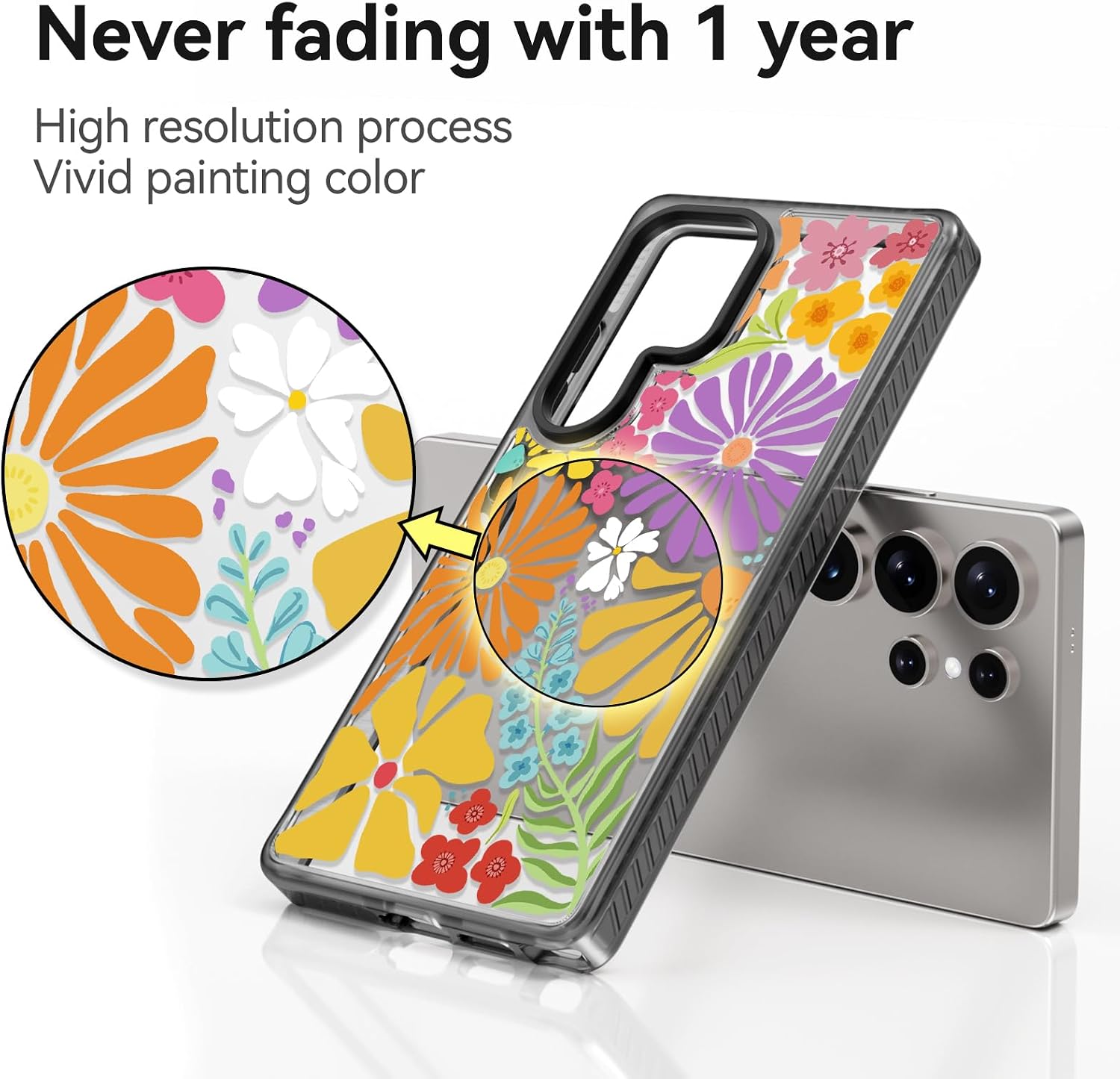 Rosarnnah Compatible for Samsung Galaxy S25 Ultra Case Cute Aesthetic - Durable Shockproof 6.6 ft Drop Impact Phone Case Cover with Funny Fashion Passion Blossom Design 6.9" Black