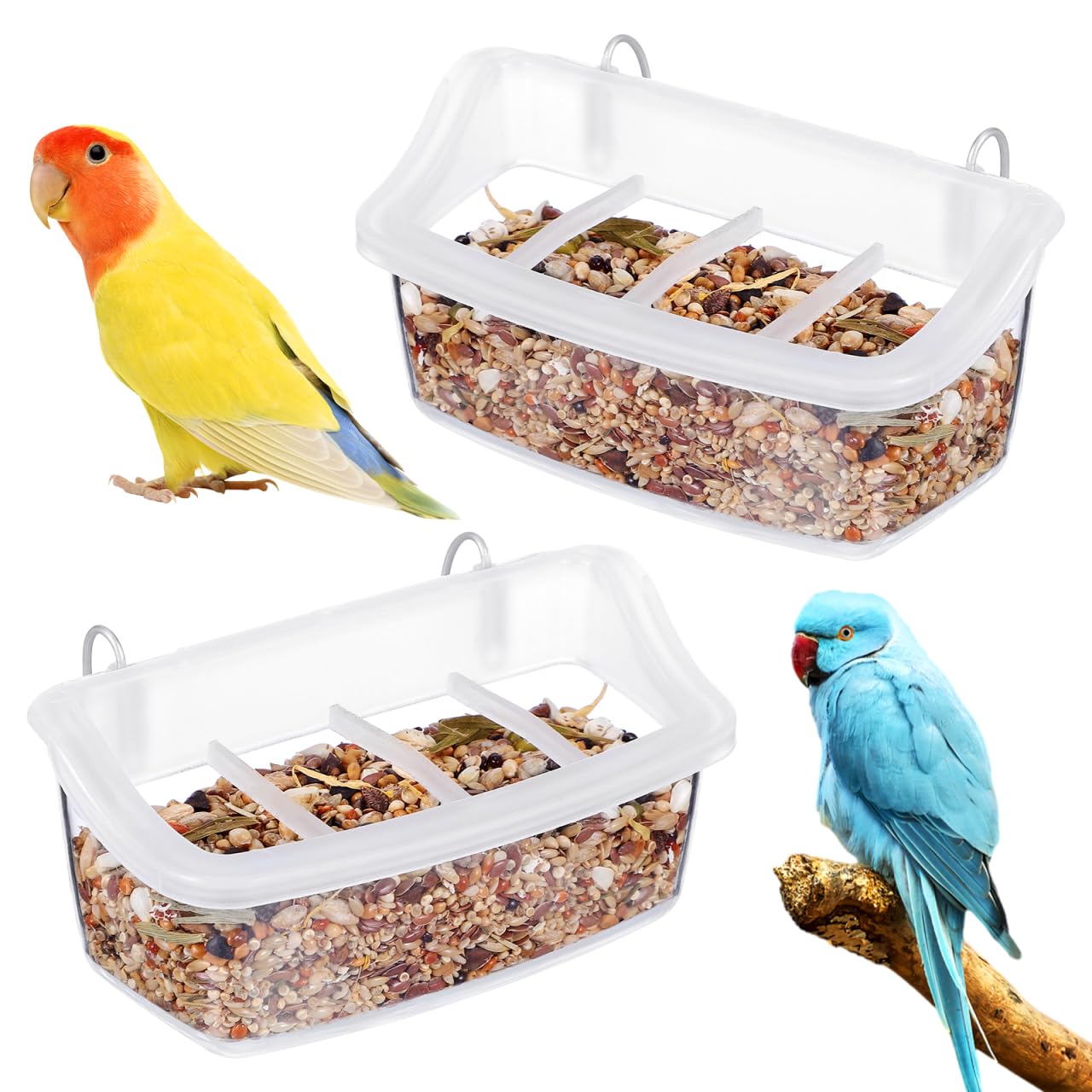 Mangeoire oiseaux cage anti-gaspillage Homoyoyo à 4 grilles pour nourriture et eau