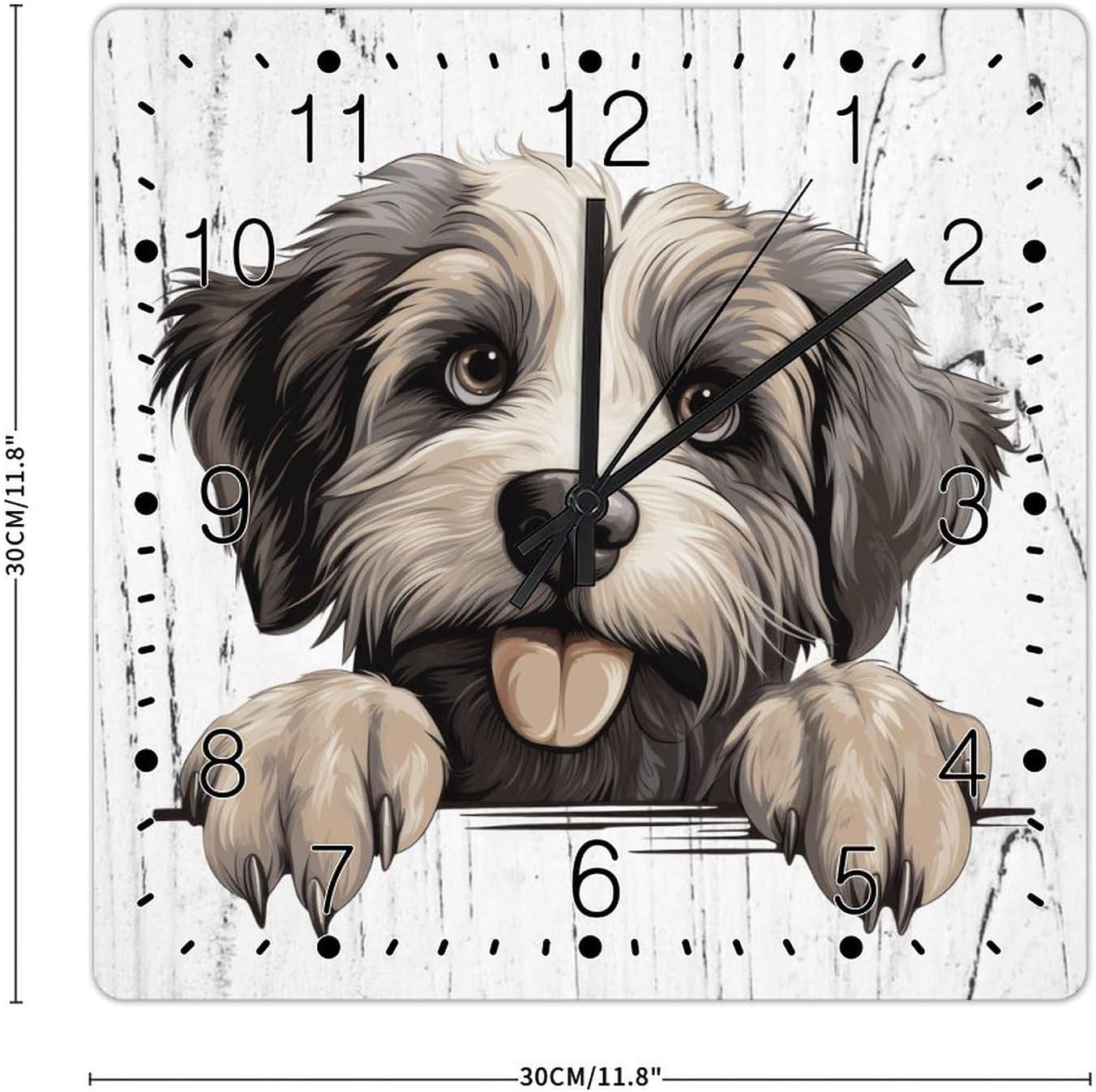 Wall Clock Pyrenean Shepherd Wooden Clock Pyrenean Shepherd Cute Funny Peeking Dog Puppy Wooden Decorative Clocks Non-Ticking Battery Operated Clock Gift for Dog Owner Clocks 12x12in