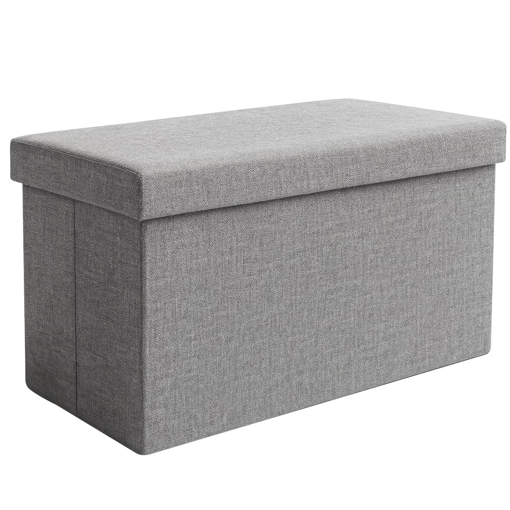 Ruhhy Faltbare Sitztruhe 60x30x30 cm Aufbewahrungsbox mit Deckel in Grau, 54L Stauraum, Belastbar bis 80 kg – Sitzwürfel mit Polster für Wohnzimmer & Schlafzimmer 25996