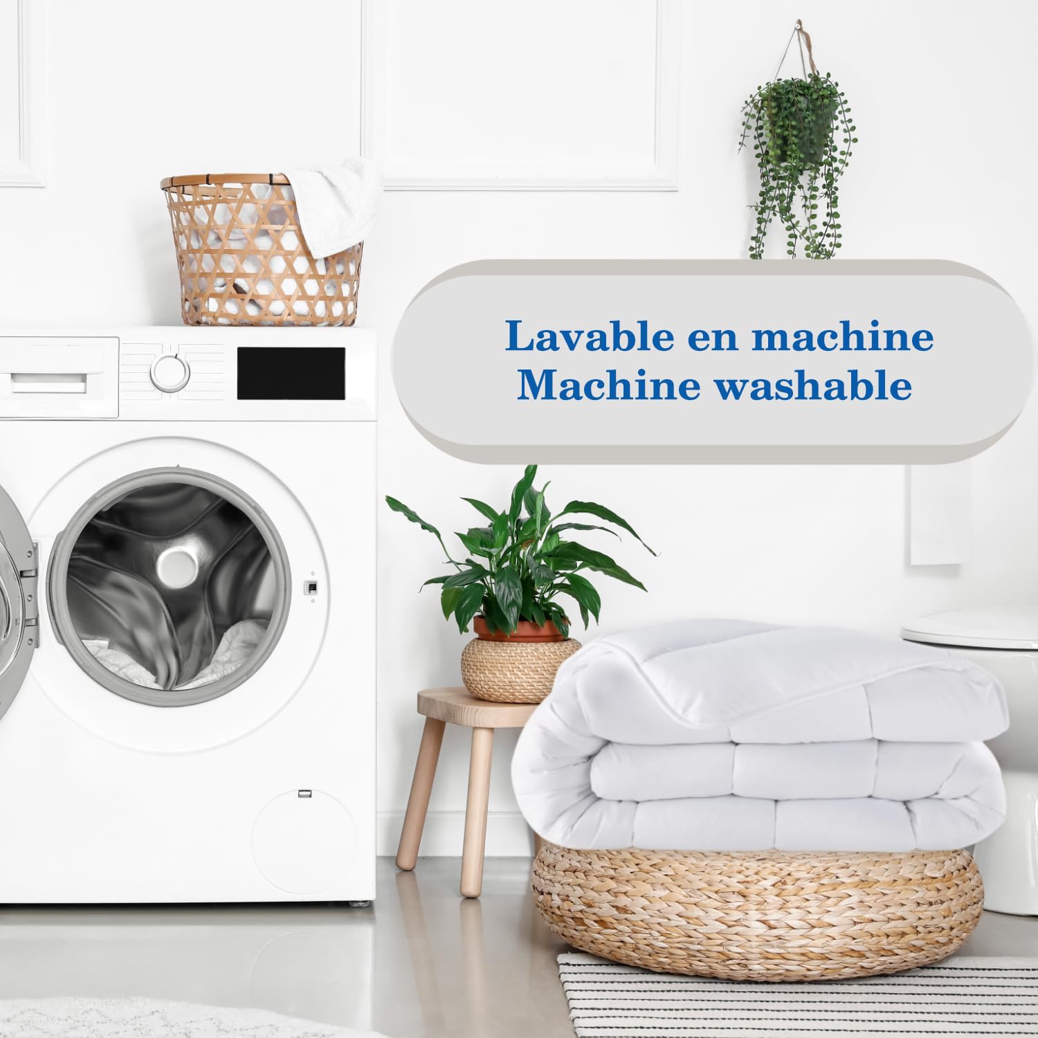 Couette Imprimée Floral D'Été 4 Saisons Blanc Sans Housse Couette 2 Personnes en Microfibre Réversible Ultra Douce Lavable en Machine