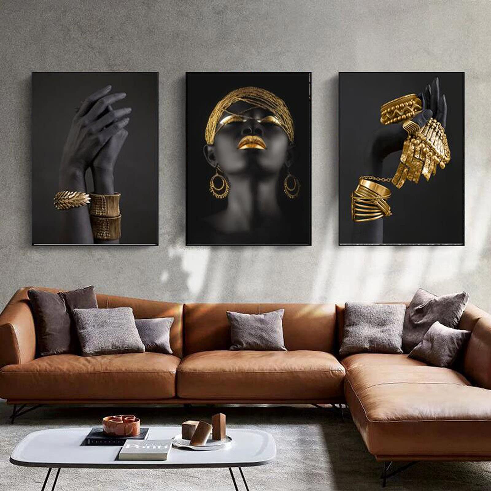 Poster Donna Africana Set Di 3 Opere D Arte Astratte Moderne In Oro Su