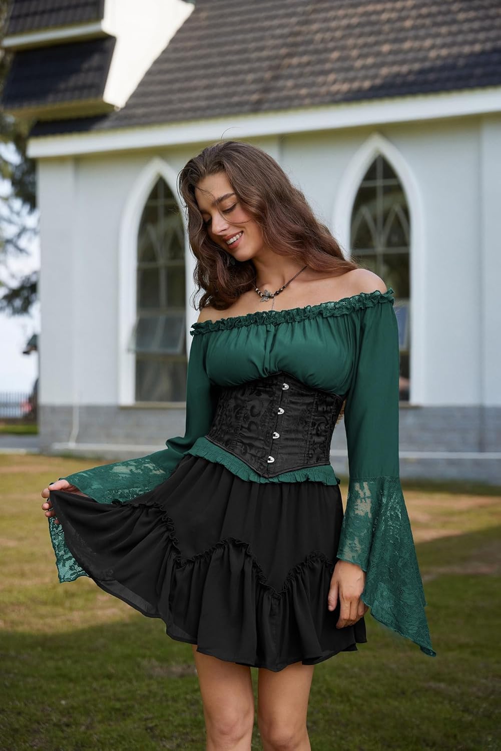 Scarlet Darkness Renaissance Shirt Women Bell Sleeve Off The Shoulder Pirate Blouse Peasant Dressy Top - Image 7