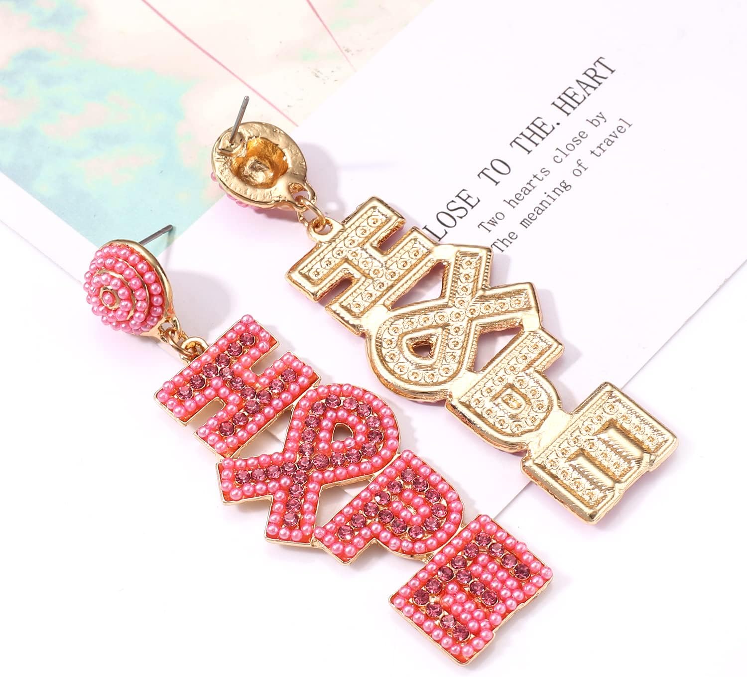 Beaded Breast Cancer Awareness Earrings Rhinestone Hope Pink Ribbon Earrings Survivor Warrior Dangle Earrings for Women - Image 3