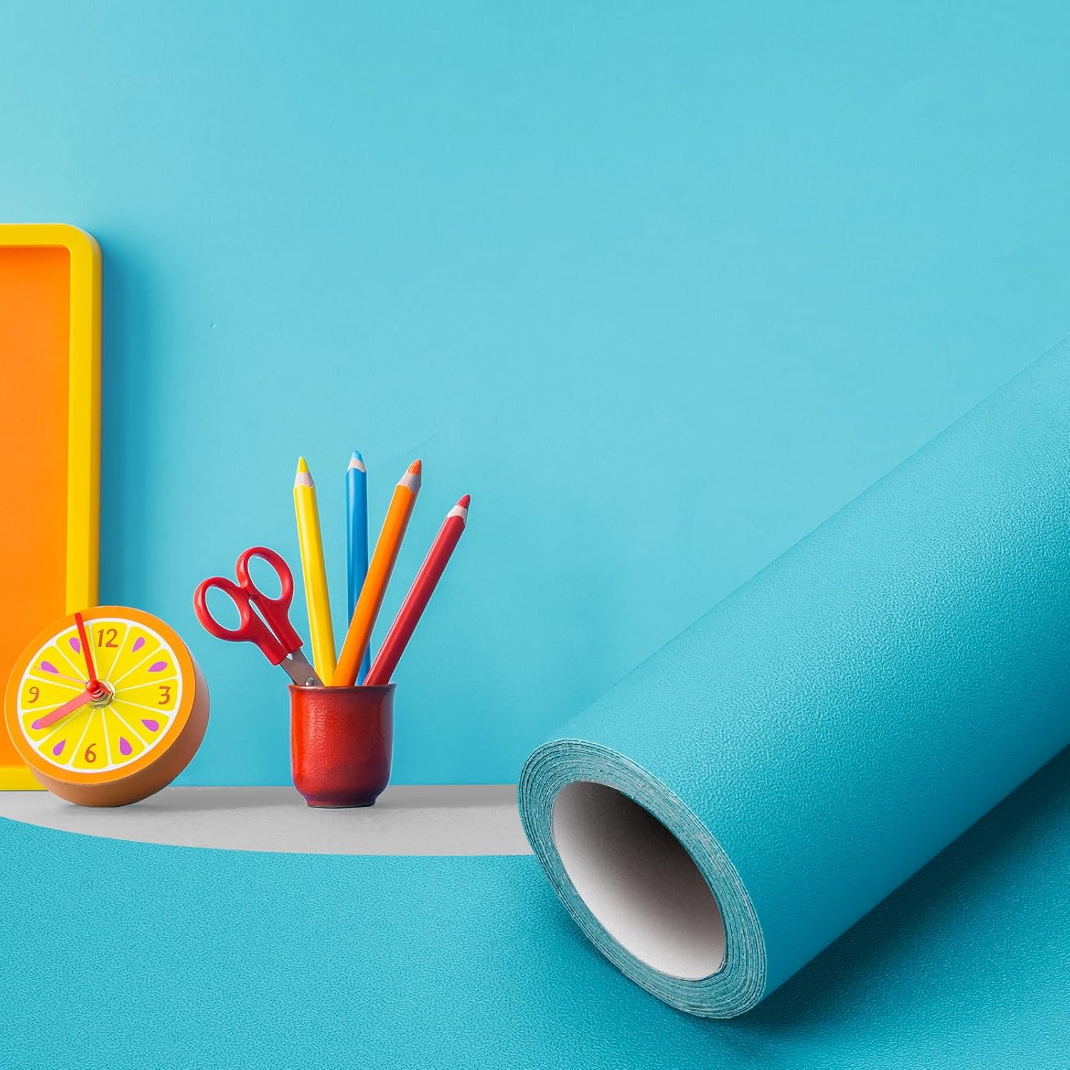 Peel and Stick Wallpaper Contact Paper Self Adhesive 15.7" x 118.1", Solid Color Waterproof, Vinyl Wall Paper Roll, Textured Wallpaper Removable for Cabinets Countertop Shelf, Light Blue