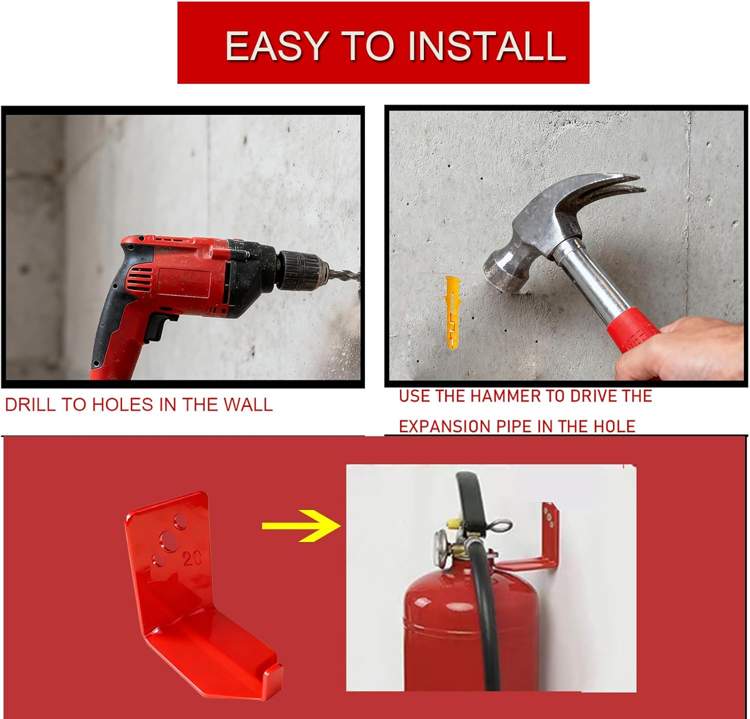 Fire Extinguisher Mount Heavy Duty Wall Bracket, Up to 20 lbs Steel Fire Extinguisher Holder for Home / Garage / Vehicle / RV / Boat & Workshop Safety, 8-Pack