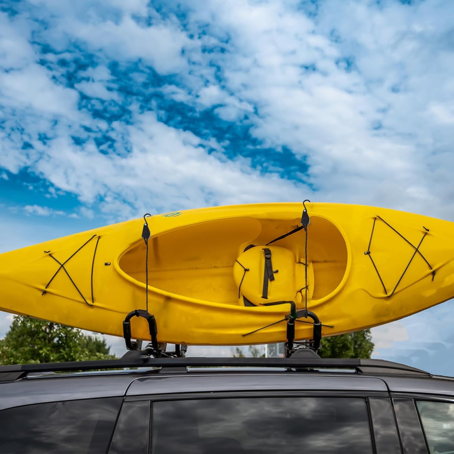 4 PCS 1/4" x 11.8ft Heavy Duty Kayak Tie Down Straps Ratchet Bow and Stern Rope with S Hooks Adjustable Kayak and Canoe Accessories for Roof Rack, Camping, Boating(Black) - Image 7