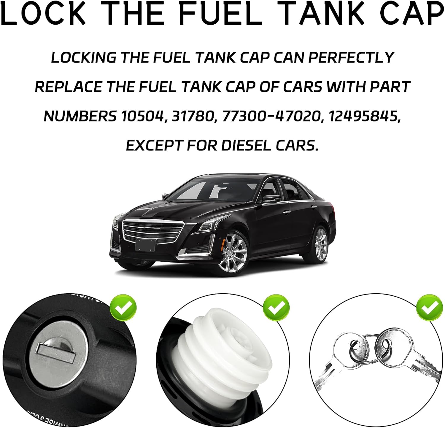 Locking Gas Cap lock, Locking Fuel Cap with Key for 4Runner, Chevy Silverado 1500 2500 3500, Nissan GMC Subaru Buick Gas Lock Fuel Tank Caps Cover Replacement with Key 77300-47020 10504