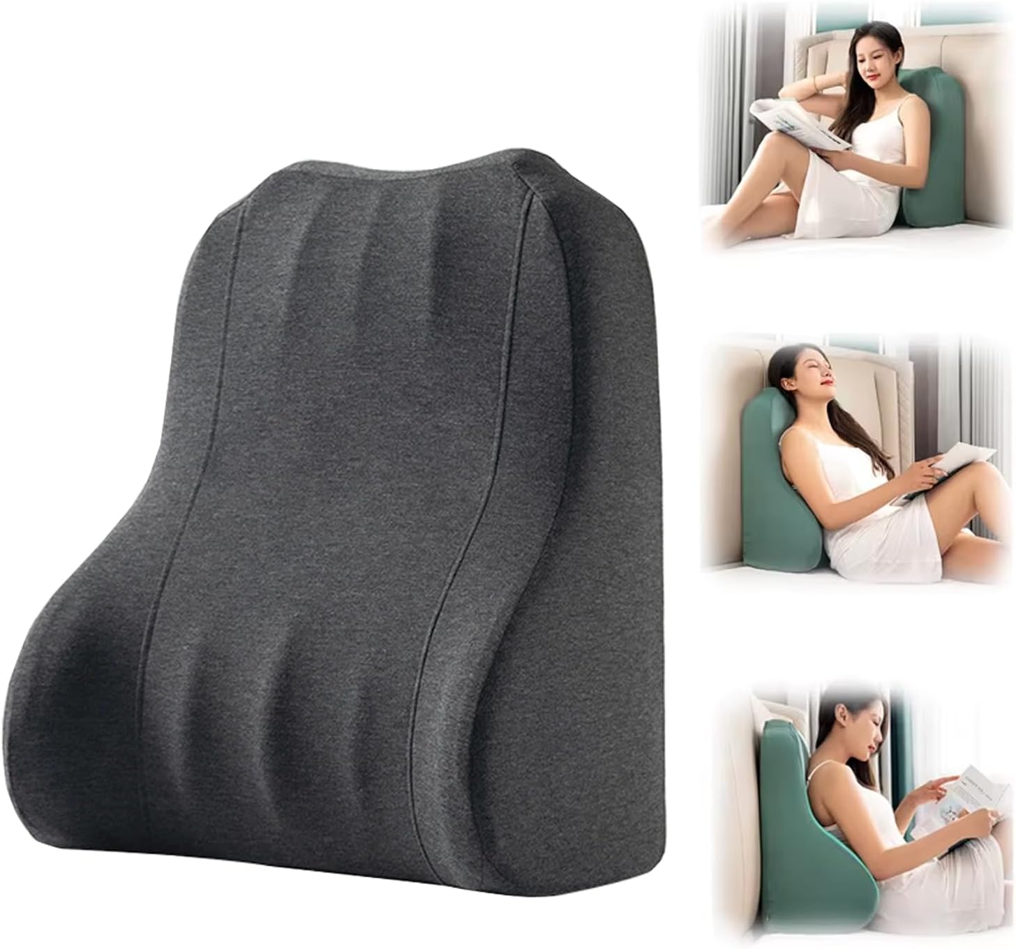 Memory Foam Bed Pillows, Triangular Lumbar Support, Sofa & Office Back Cushions - Ergonomic Design, Large Size, 3D Headboard Pad for Enhanced Comfort (Dark Grey)