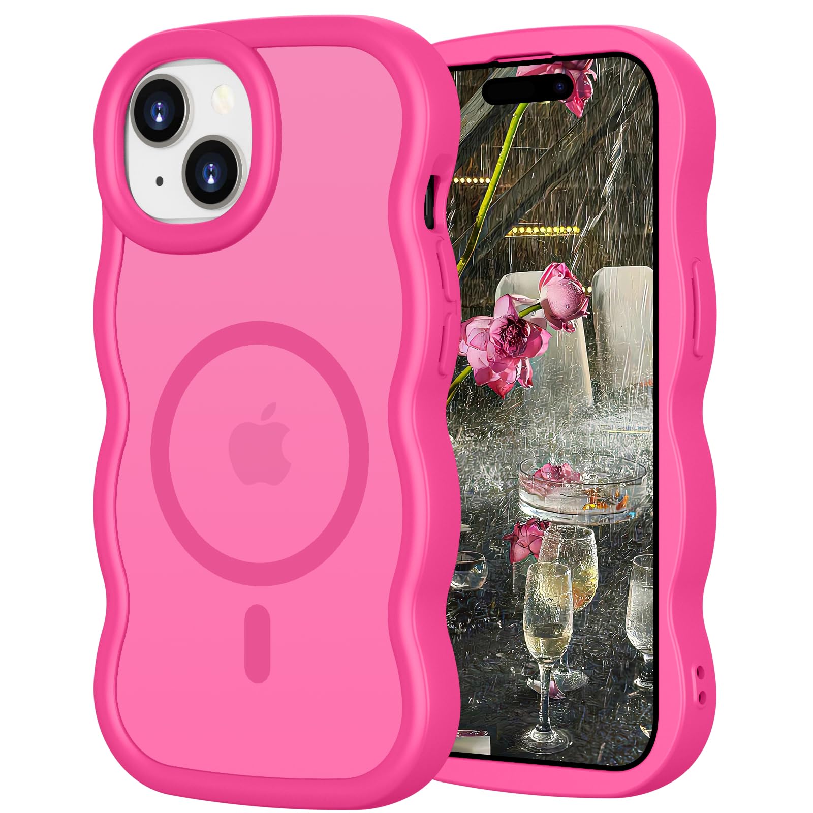 SouLips for iPhone 15 Case, Phone Case iPhone 15, Magnetic Compatible with Magsafe Slim Thin Wave Edge Design Cute Translucent Matte Shockproof Drop
