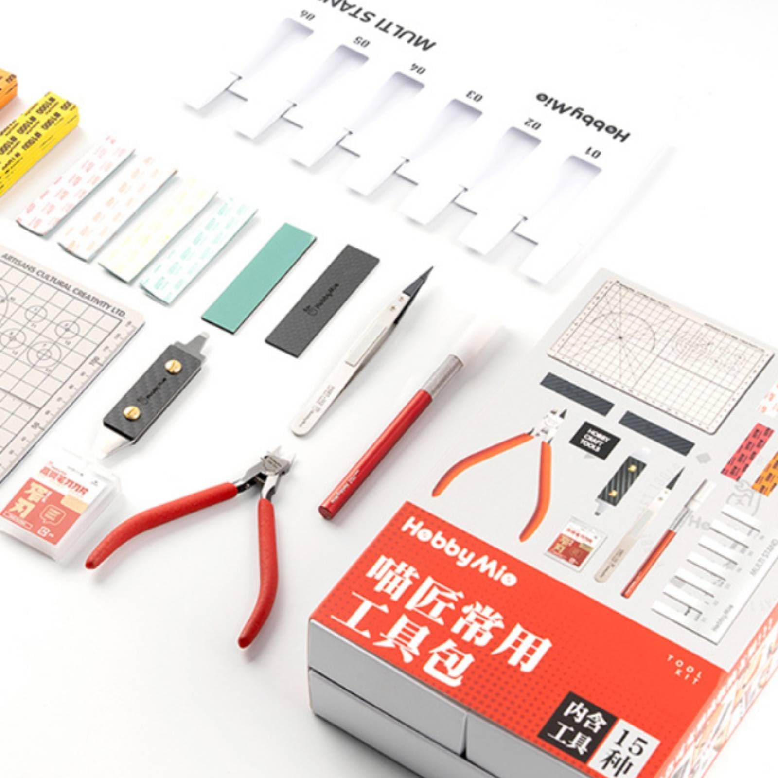 FytStycale Hobby Montagezange Modellbau Werkzeugset Bastelmesser Cutter Pinzette Und Schleifstücke mit Ordentlicher Box für Strukturierte Arbeitsabläufe für Anfänger Modellhobby Zuhause