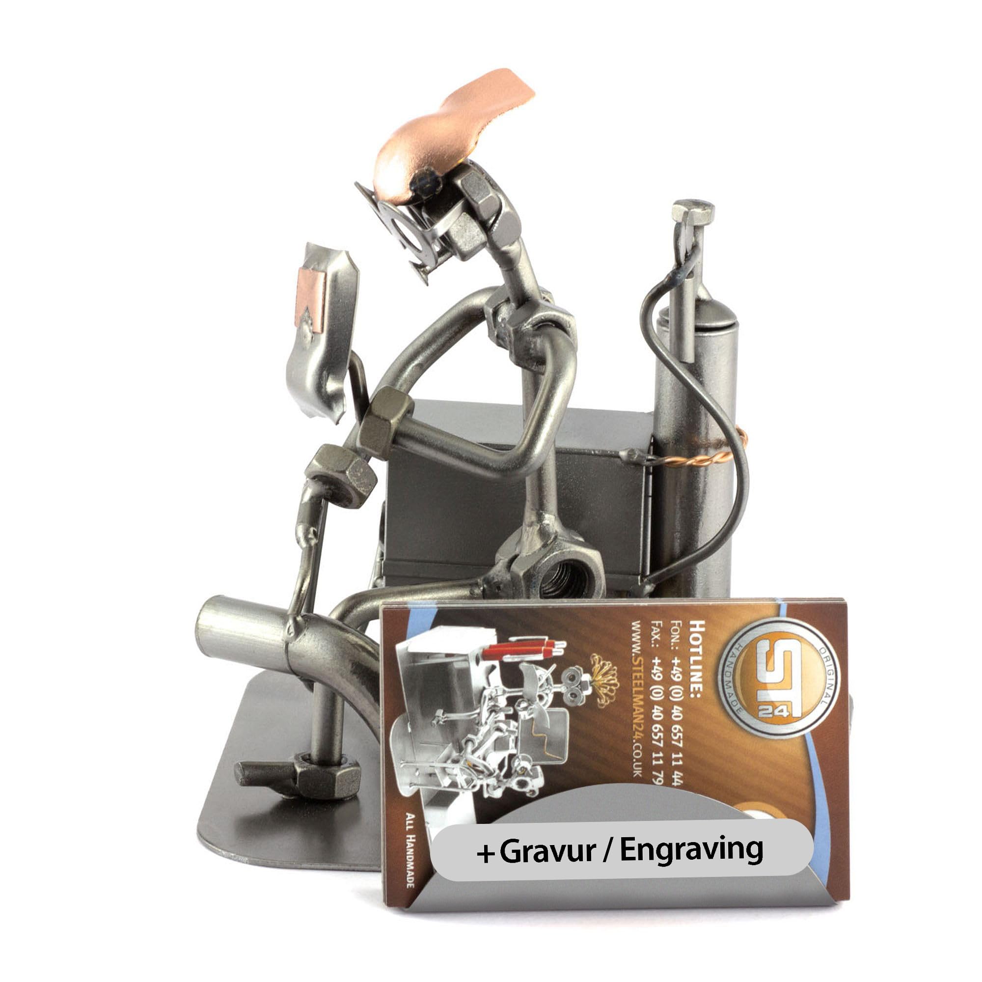 Steelman24 I Nuts and bolts sculpture Welder With Business Card Holder With Personal Engraving I Handmade ornaments I I Metal figurine
