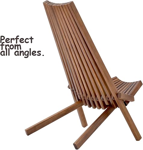 Miniatura 6 de Daxue Sillas de jardín plegables de madera maciza en el exterior plegable de bajo perfil de madera de acacia para interiores y exteriores, asientos